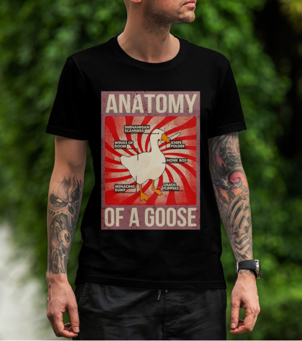 Anatomy Of A Goose Shenanigan Scanners Wings Of Doom Knife Folder Honk Box Menacing Rump Chaos Flippers T-Shirt