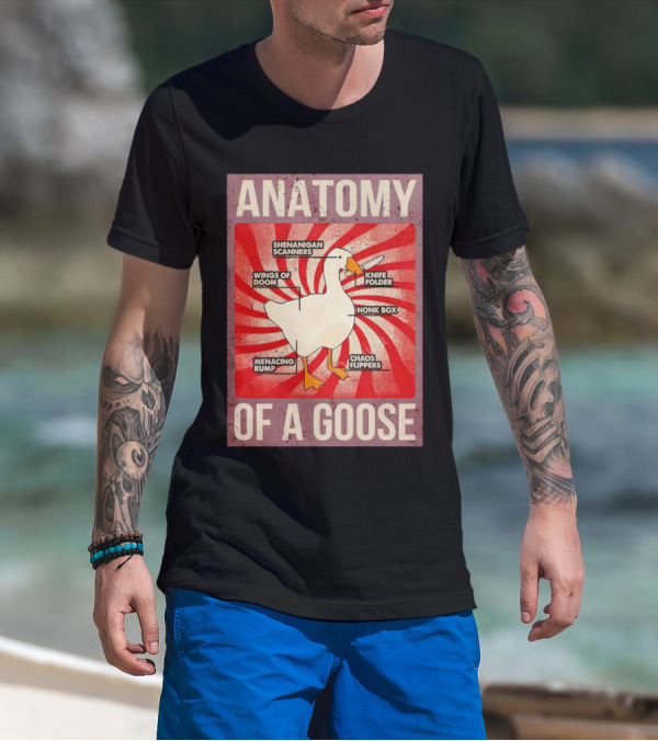 Anatomy Of A Goose Shenanigan Scanners Wings Of Doom Knife Folder Honk Box Menacing Rump Chaos Flippers T-Shirt
