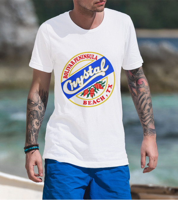 Bolivar Peninsula Crystal Beach TX Shells Circle Badge T-Shirt