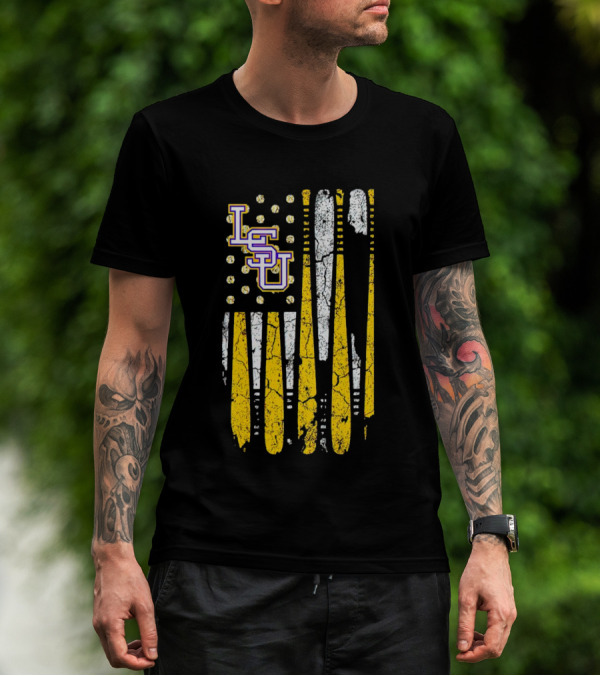 Louisiana State LSU Tigers Baseball Flag America Champ T-Shirt