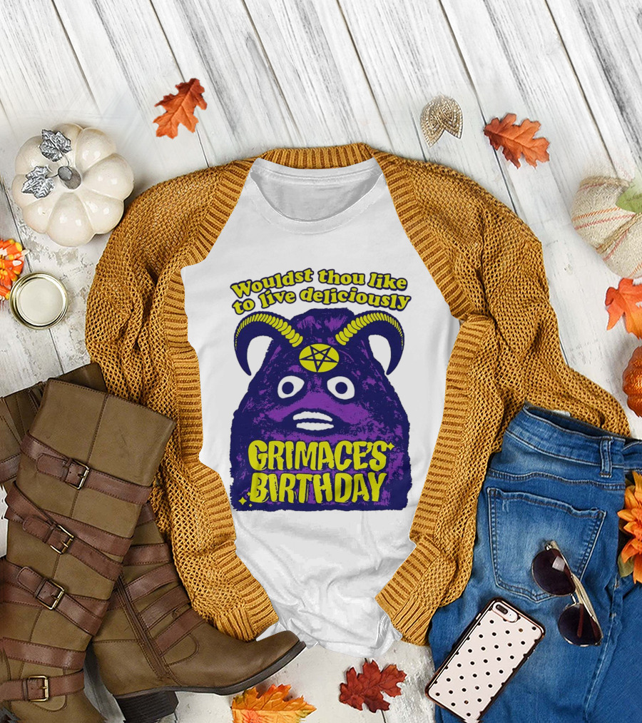 Grimace's Birthday Wouldst Thou Like to Live Deliciously Pentagram Horns T-Shirt