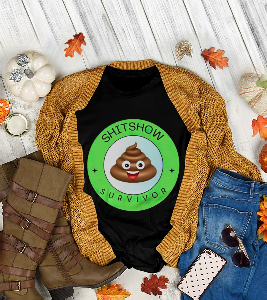 Shitshow Survivor Poop Emoji Circle Emblem T-Shirt