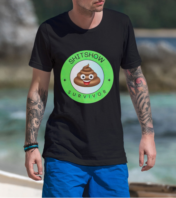 Shitshow Survivor Poop Emoji Circle Emblem T-Shirt
