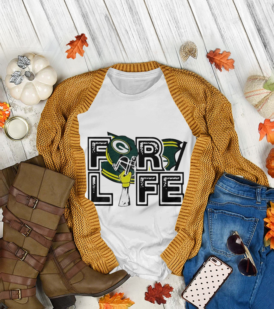 Green Bay Packers Helmet and Fist For Life T-Shirt