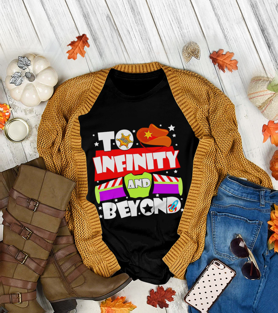 To Infinity and Beyond Toy Story Sheriff Badge Cowboy Hat Rocket T-Shirt