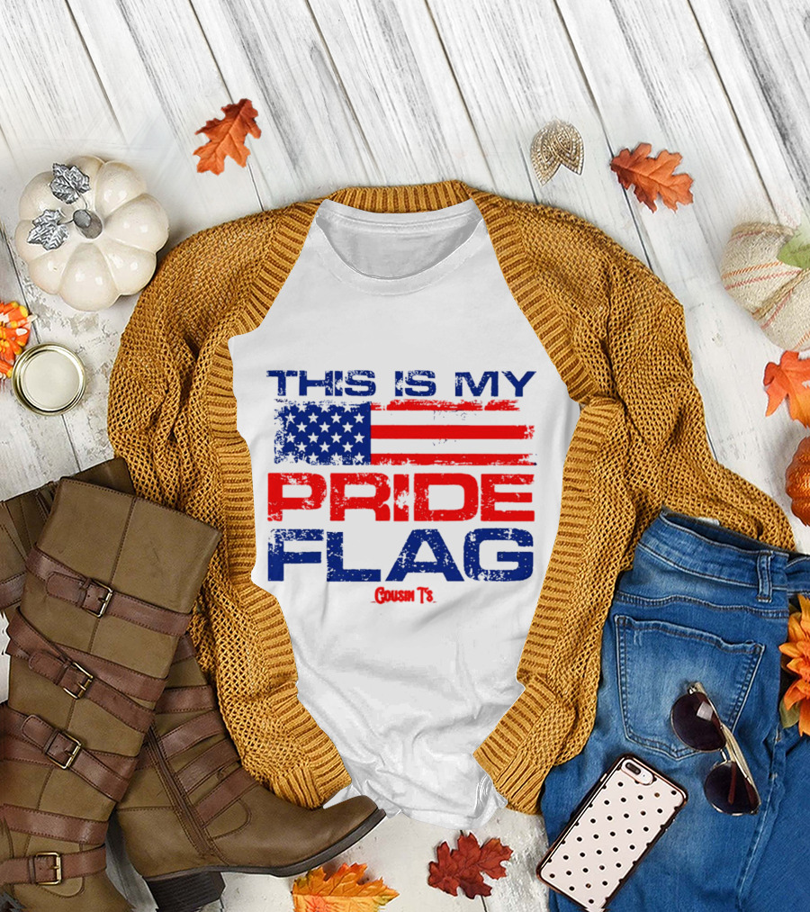 This Is My Pride Flag Cousin T’s American Flag Text T-Shirt