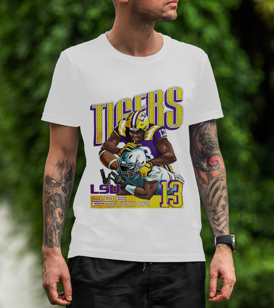 LSU Tigers Joe Foucha 13 Football Tackle T-Shirt