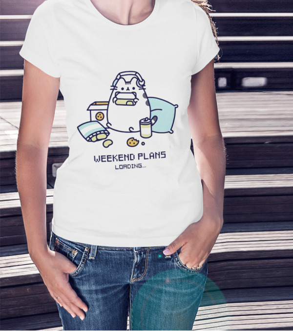 Weekend Plans Loading Pusheen Cat Snacks And Headphones T-Shirt