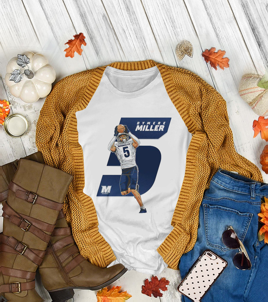Dymere Miller Monmouth Hawks Football Number 5 Caricature T-Shirt
