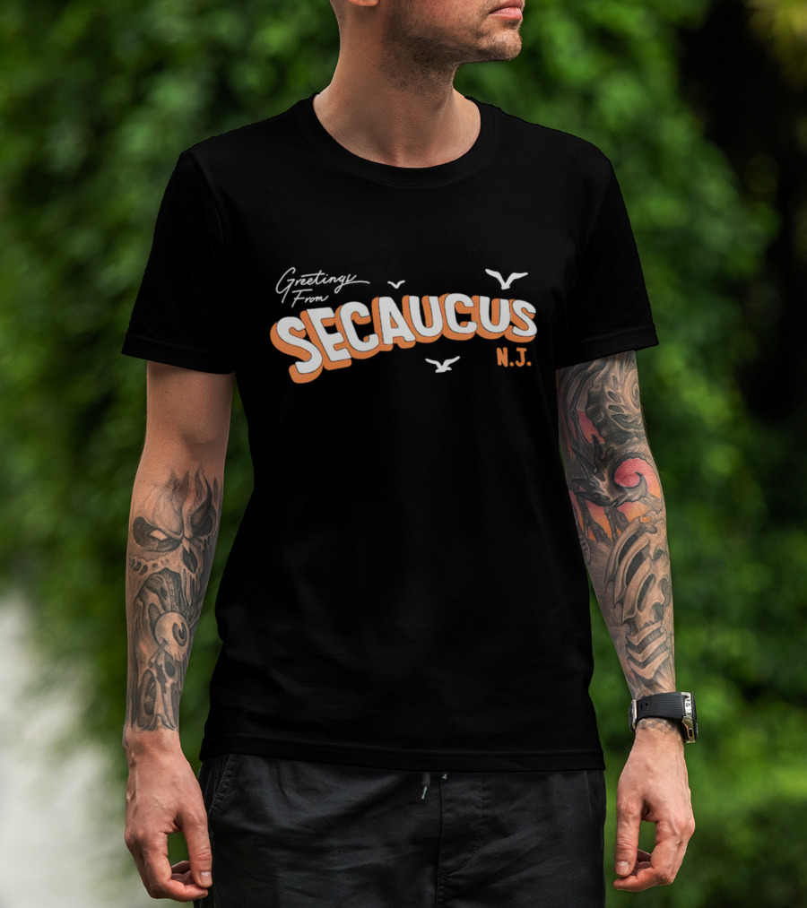 Greetings From Secaucus N.J. Vintage Postcard Style With Seagulls T-Shirt