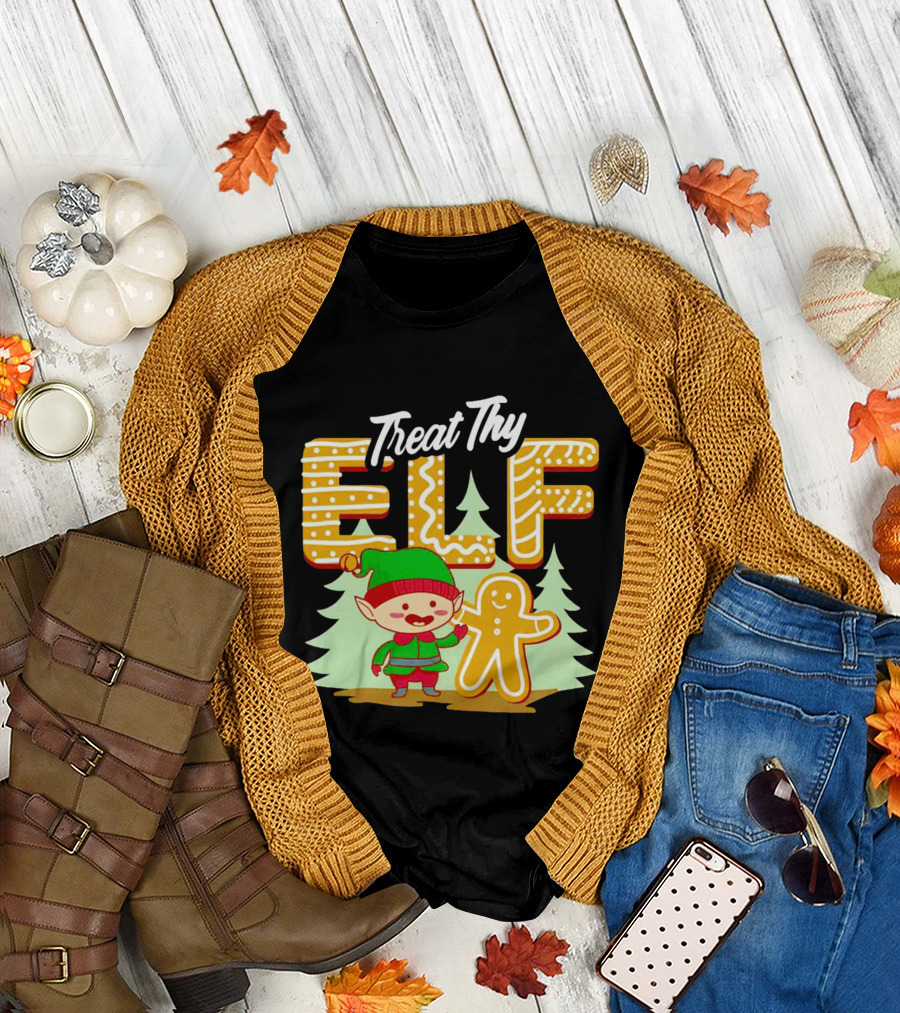 Treat Thy Elf Gingerbread Holiday Christmas T-Shirt