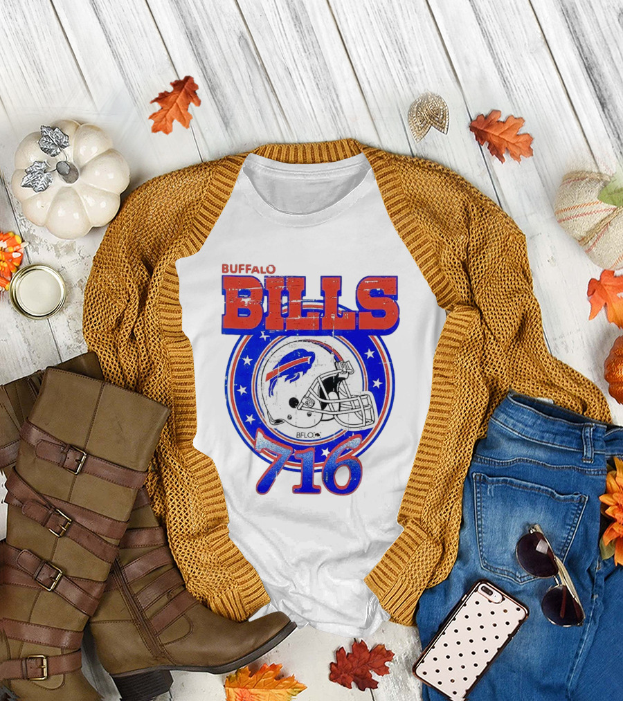 Buffalo Bills Bflo 716 Day Celebration Helmet Stars T-Shirt