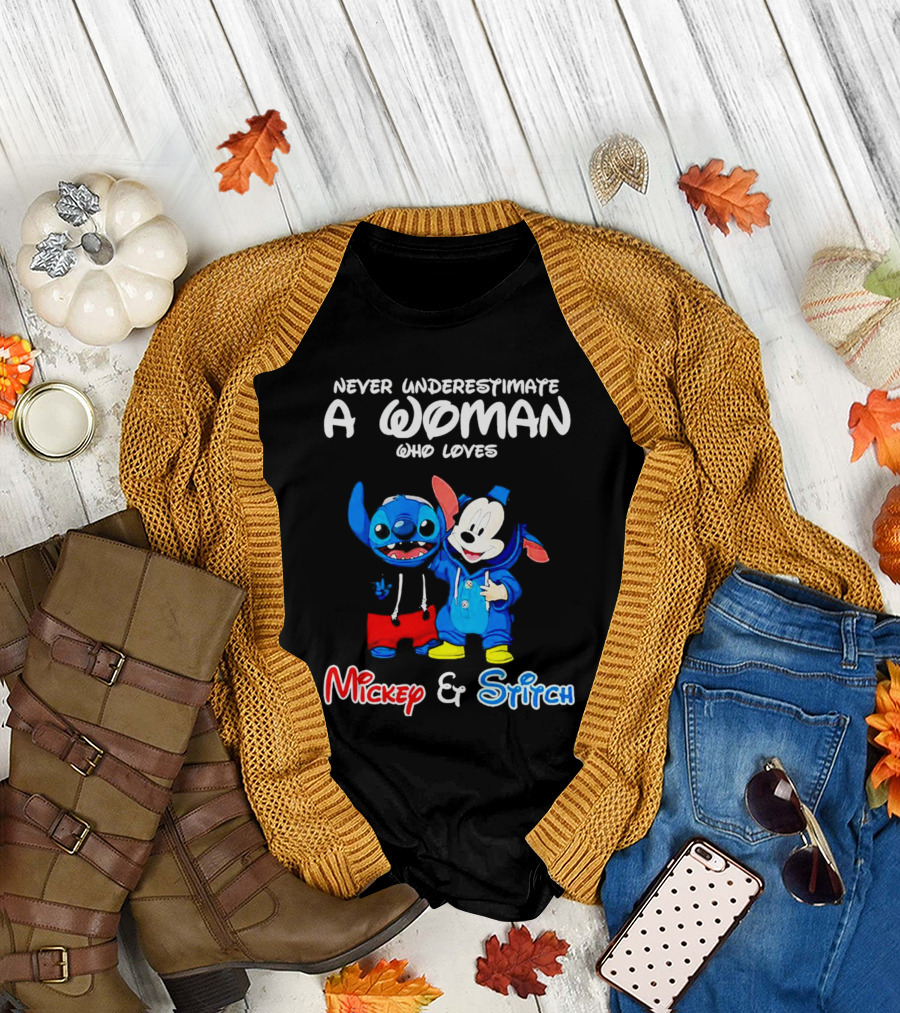 Never Underestimate a Woman Who Loves Mickey and Stitch T-Shirt