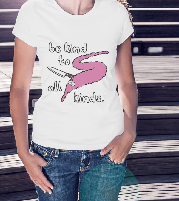 Be Kind To All Kinds Pink Squiggle Worm With Knife T-Shirt