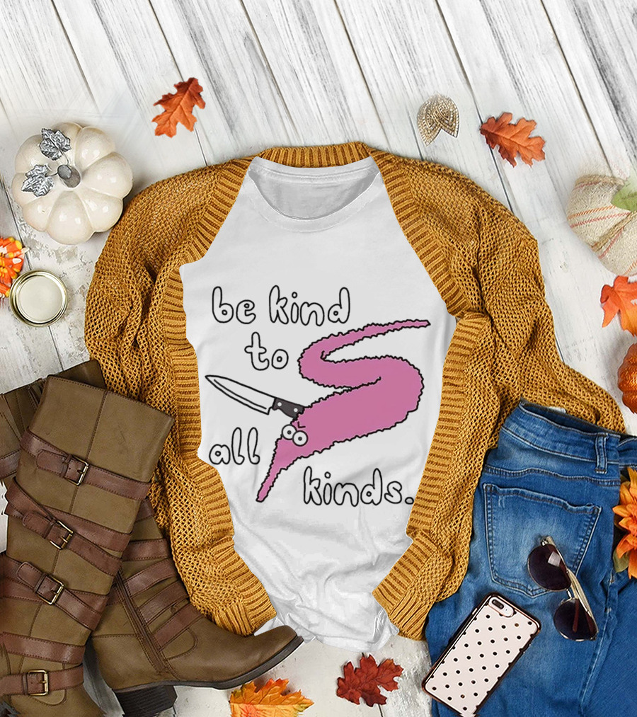 Be Kind to All Kinds Pink Squiggle Worm with Knife T-Shirt