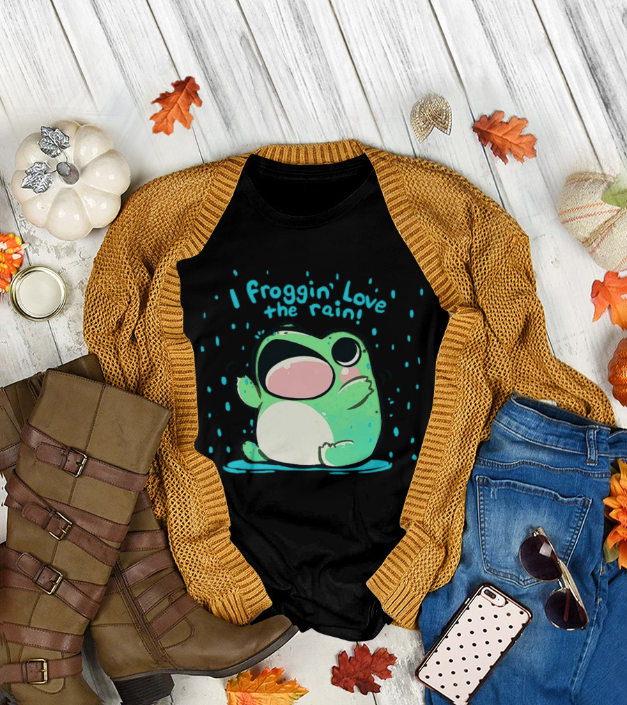 I Froggin' Love the Rain Cute Frog Rainy Day Fun T-Shirt
