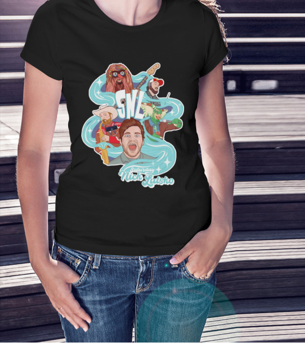 Saturday Nick Lutsko SNL Characters And Music Elements T-Shirt