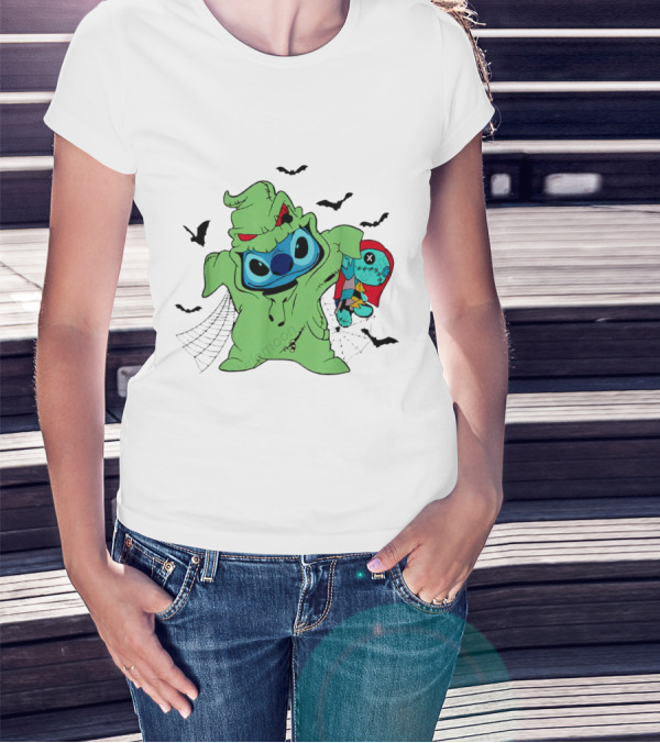 Oogie Boogie Bash Stitch Halloween Horror With Bats And Doll T-Shirt