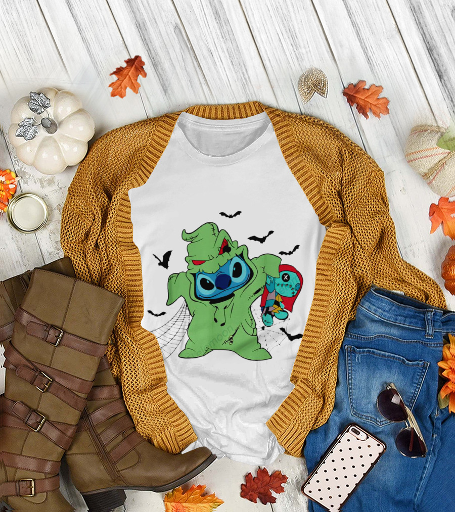 Oogie Boogie Bash Stitch Halloween Horror With Bats and Doll T-Shirt