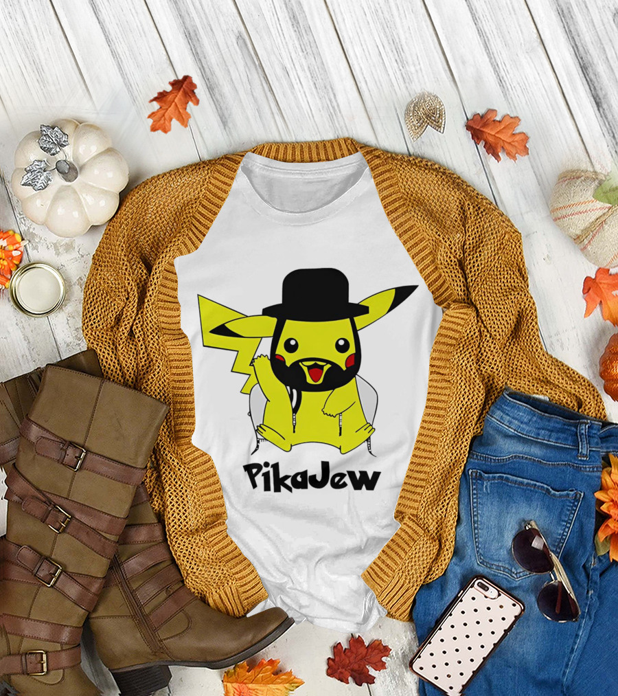 PikaJew Pikachu Hasidic Jewish Fusion Character with Yarmulke and Payot T-Shirt
