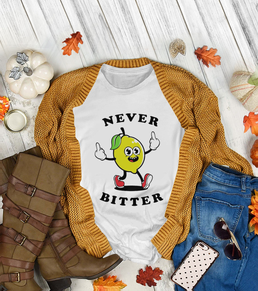 Lemon Never Bitter Playful Character With Upraised Hands T-Shirt