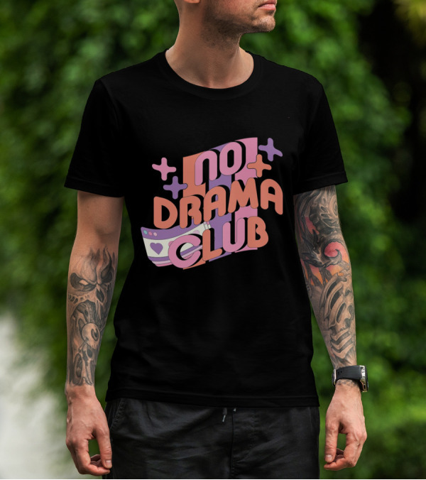 No Drama Club Cute Cartoon Heart Stripes And Shapes T-Shirt