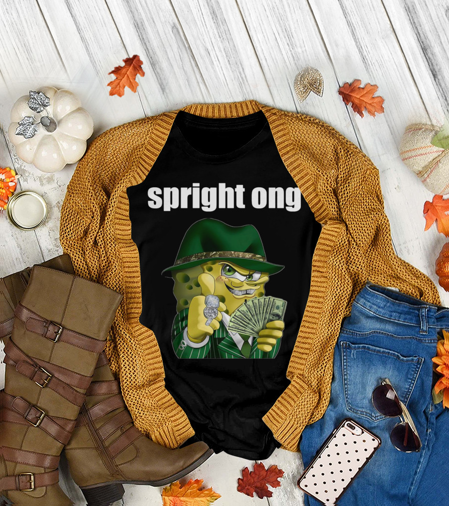 Spright Ong Money Spongebob in Green Suit with Cash T-Shirt