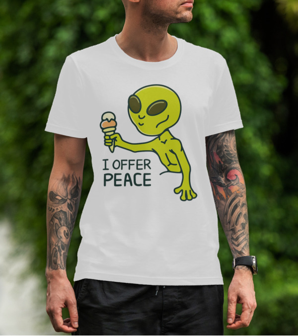 Alien Offering Peace With Ice Cream Cone T-Shirt