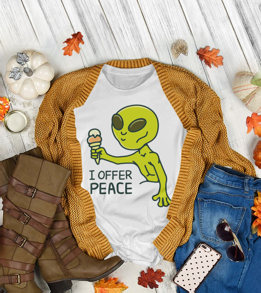 Alien Offering Peace with Ice Cream Cone T-Shirt