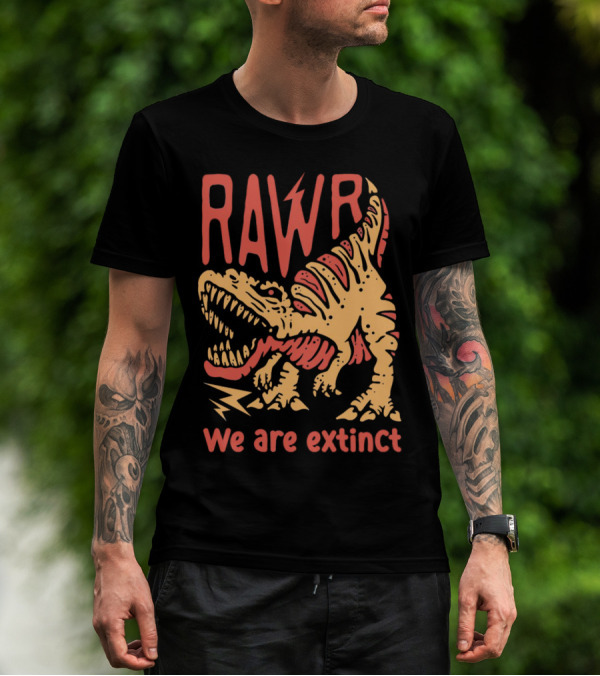 RAWR Dinosaur We Are Extinct Red And Yellow T-Shirt