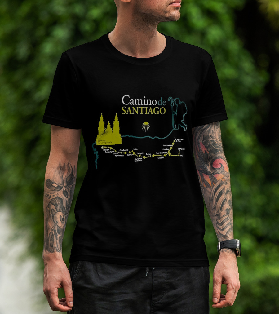 Camino De Santiago Map Santiago Compostela Route Pilgrim Journey T-Shirt