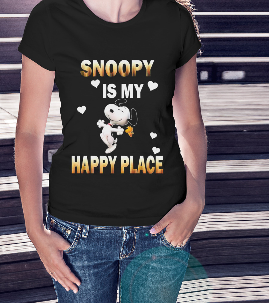 Snoopy Is My Happy Place Hearts Woodstock T-Shirt