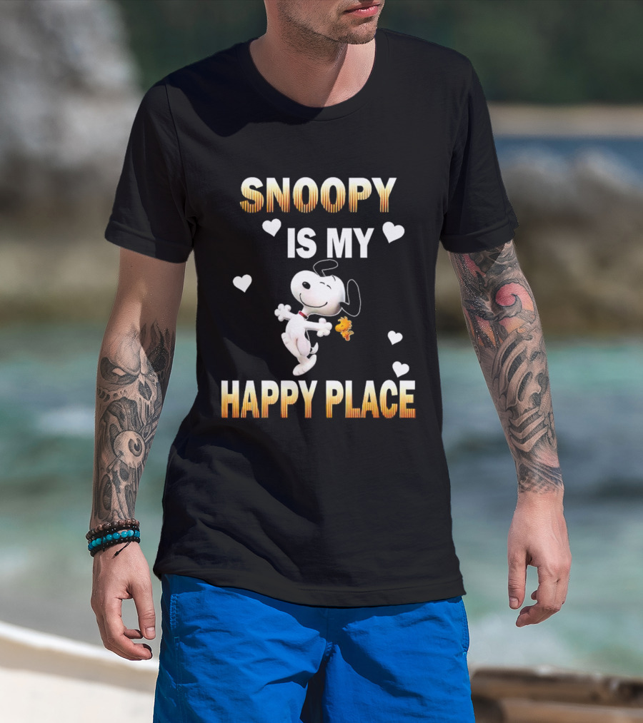 Snoopy Is My Happy Place Hearts Woodstock T-Shirt