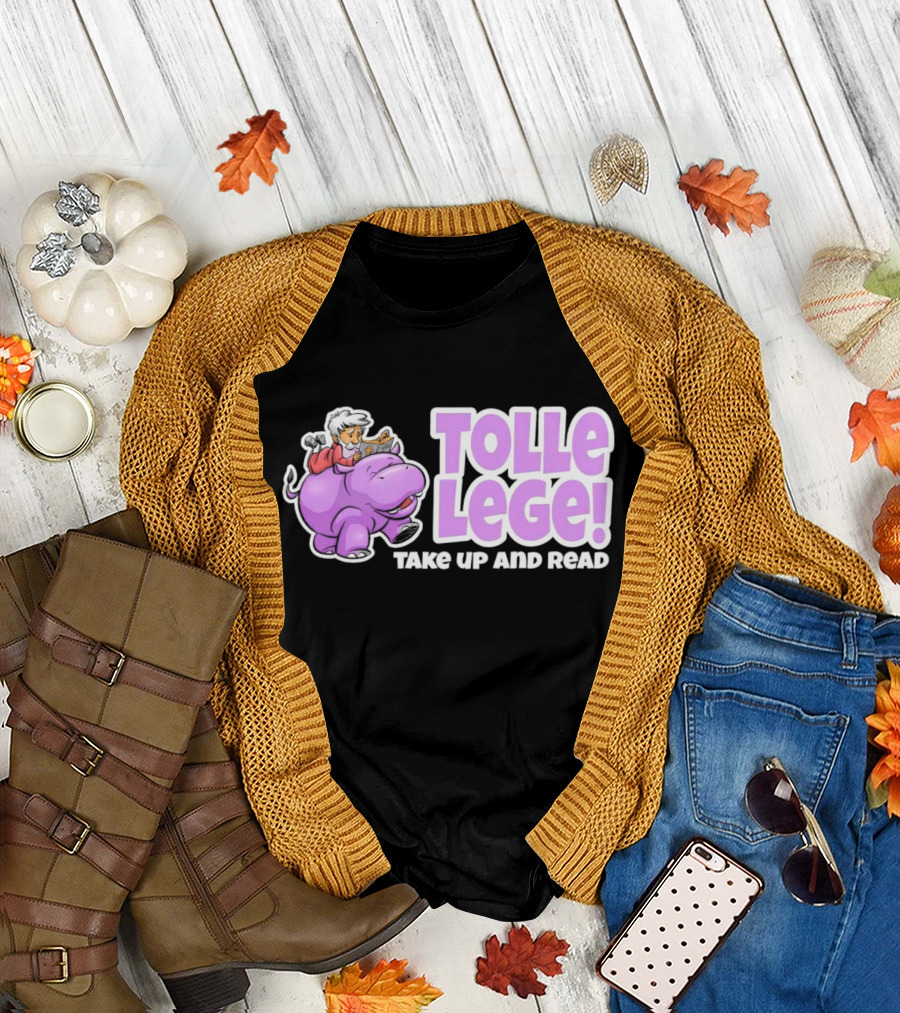Tolle Lege Take Up And Read Purple Hippo and Child Reading T-Shirt
