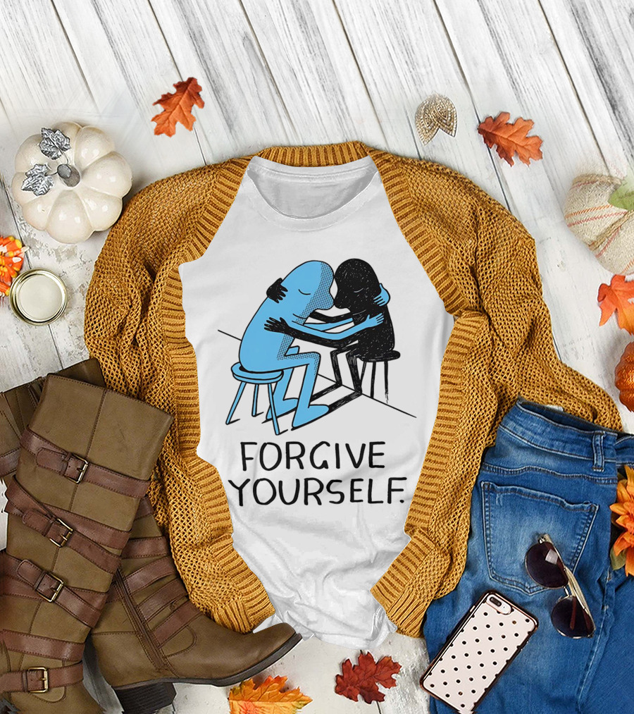Forgive Yourself Embracing Blue and Black Figures T-Shirt