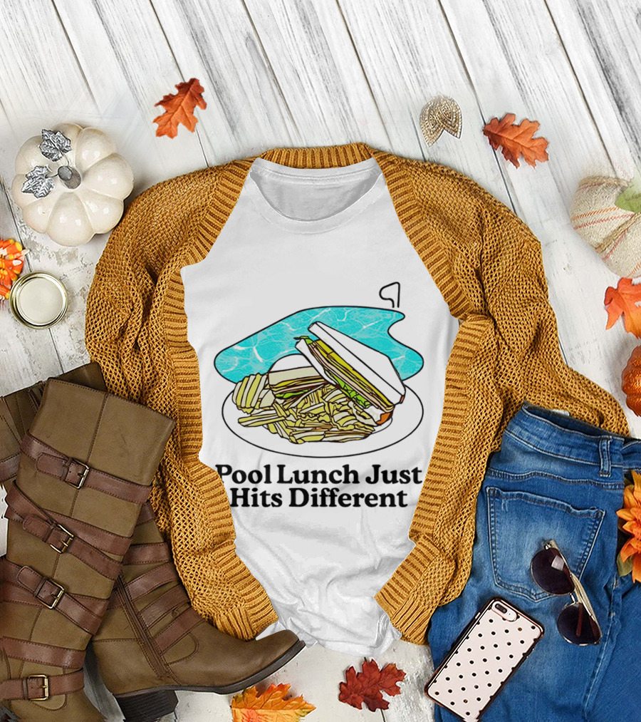 Middle Class Fancy Pool Lunch Just Hits Different Sandwich and Fries with Pool Background T-Shirt