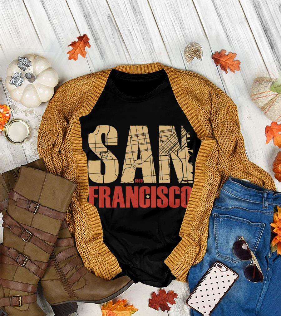 San Francisco 1850 Map Typography T-Shirt