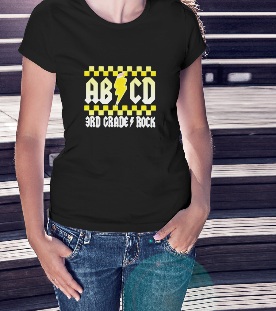 ABCD 3rd Grade Rock Lightning Bolt Checkerboard T-Shirt
