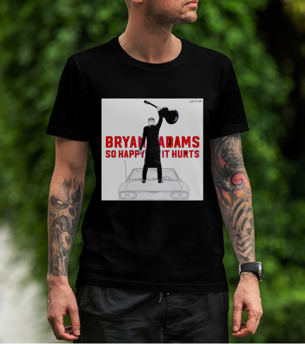 Bryan Adams So Happy It Hurts Album Cover Art Standing On Car With Guitar T-Shirt