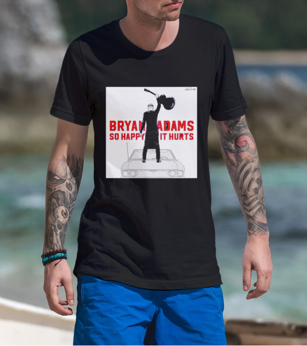 Bryan Adams So Happy It Hurts Album Cover Art Standing On Car With Guitar T-Shirt