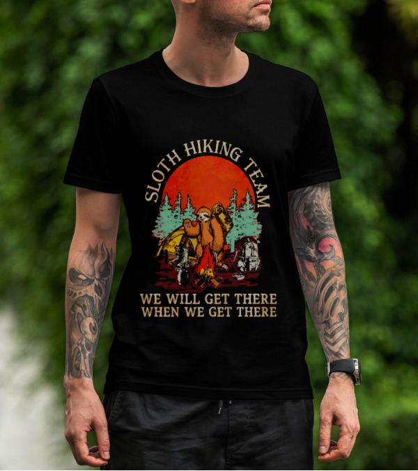 Sloth Hiking Team We Will Get There When We Get There Vintage Camping Adventure T-Shirt