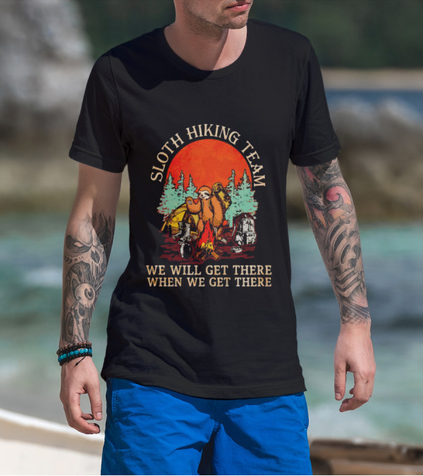 Sloth Hiking Team We Will Get There When We Get There Vintage Camping Adventure T-Shirt