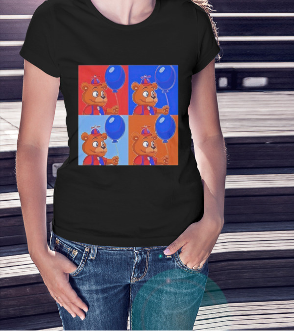 Balloon Freddy Pop Art Style Multicolor Collage T-Shirt