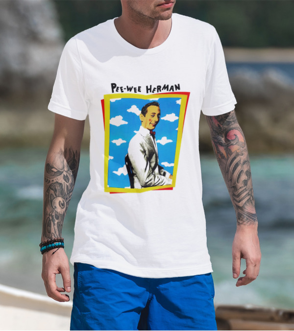 Pee-Wee Herman Paul Reubens Retro Pop Art Style Bright Blue Background T-Shirt