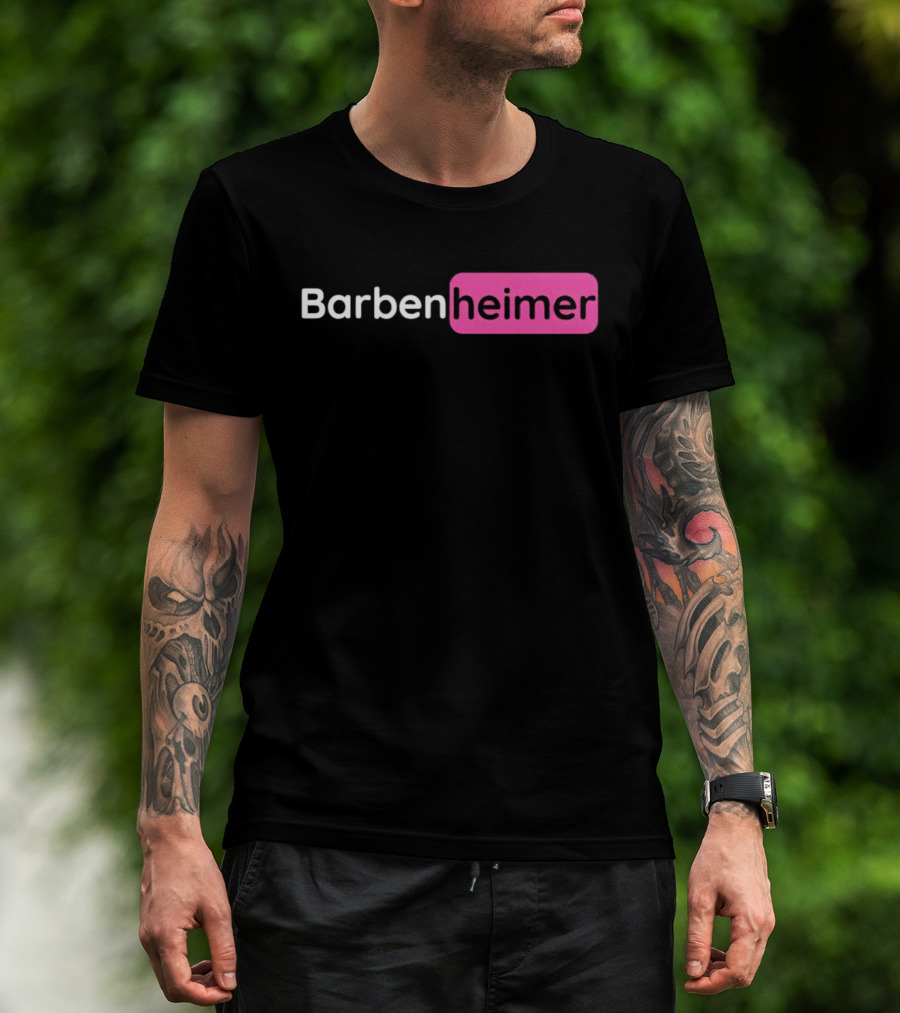 Barbenheimer Text Minimalist Black And Pink T-Shirt