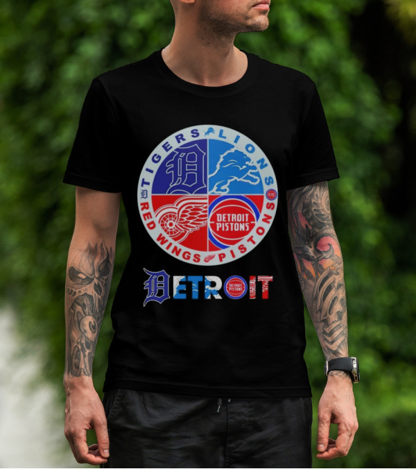 Detroit Tigers Lions Pistons Red Wings Circle Emblem T-Shirt
