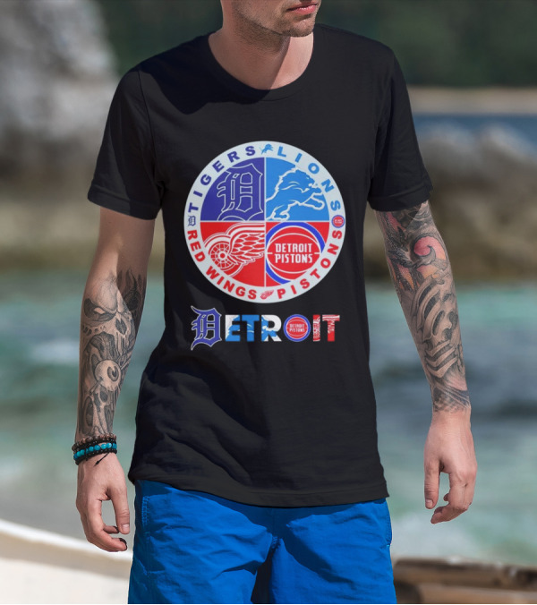 Detroit Tigers Lions Pistons Red Wings Circle Emblem T-Shirt