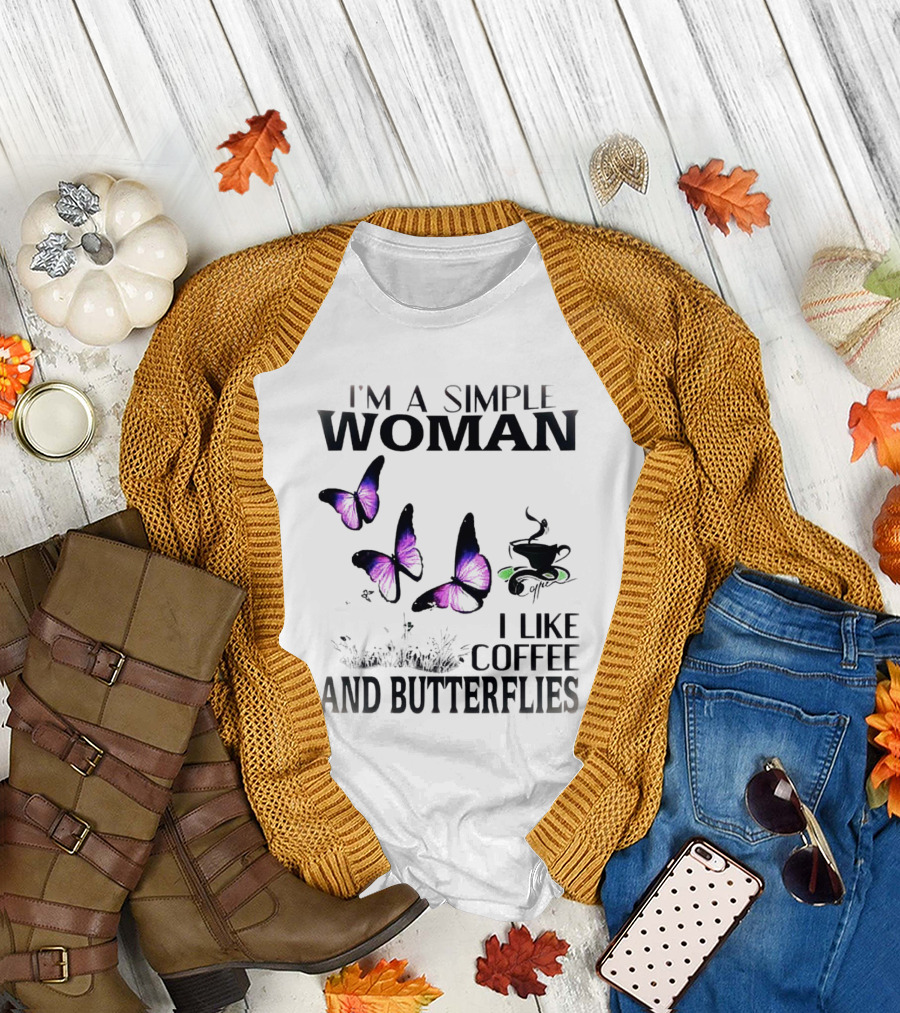 I'm a Simple Woman I Like Coffee and Butterflies Purple Wings Cup T-Shirt