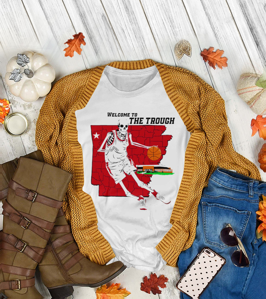 Welcome to the Trough Arkansas Razorbacks Basketball Skeleton Player Red Map T-Shirt