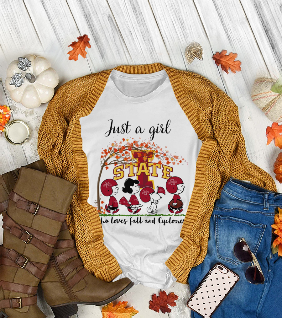 Just a Girl Who Loves Fall and Cyclones Peanuts Cartoon Iowa State Halloween T-Shirt